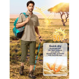 Fishing Shirts for Men Short Sleeve UPF 50+ Protection Sun Breathable Quick Dry Magellan Shirts Khaki