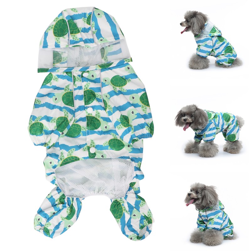 Reflective Puppy Raincoat Sea Turtle Pattern Lightweight Breathable Waterproof Pet