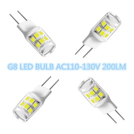 Sriomny G8 LED Bulb 2W, 20 25 30 Watt T4 G8 Halogen Equivalent,2700K Soft Warm White 120V JCD Type Two-pin G8 Base, Non-dimmable, Suitable for Cabinet Lighting, Indoor Lighting (10 Pack)