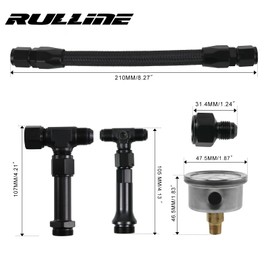 RULLINE 8AN Carburetor Dual Feed Fuel Line Pressure Gauge - Precision Gauge compatible with Holley 4150 Carburetor - Black Finish, Easy Installation