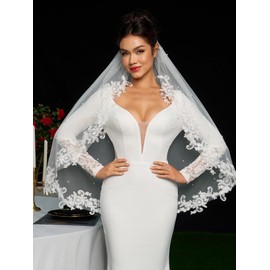 AiberLisha Pearl Fingertip Length Wedding Bridal Veil with Metal Comb White