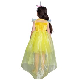 Lito Angels Unicorn Princess Costume with Train, Fancy Birthday Party Dress Up with Hair Hoop, Age 5-6 Years, Yellow