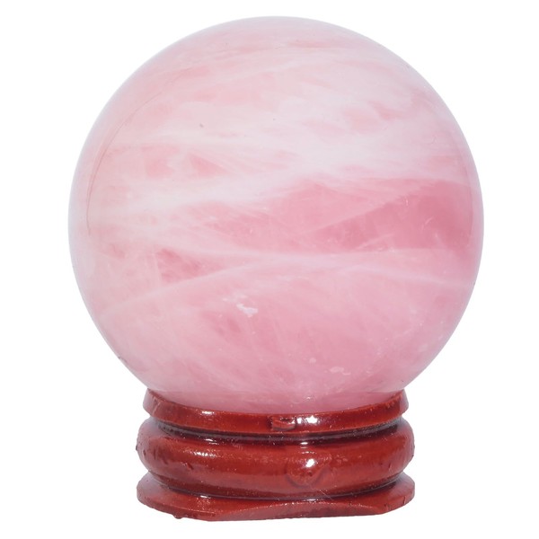 Nupuyai Natural Rose Quartz Stone Ball with Wooden Stand Round