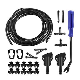 20PCS Car Windshield Washer Hose Kit, Includes 6 Tube Connectors 4M Fluid Tube 2 Fan Nozzles 10 Clips & 1 Blue Tool, Automotive Windscreen Nozzle Set, Universal for SUV Sedan Truck