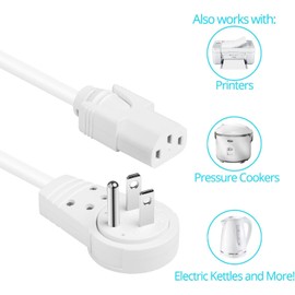 Maximm Monitor Computer Power Cord 10 Ft Flat Plug 360° Rotating PC Cable 3 Prong for, Desktop, Printer, Scanner, 16 AWG NEMA 5-15P to IEC13 - UL Certified