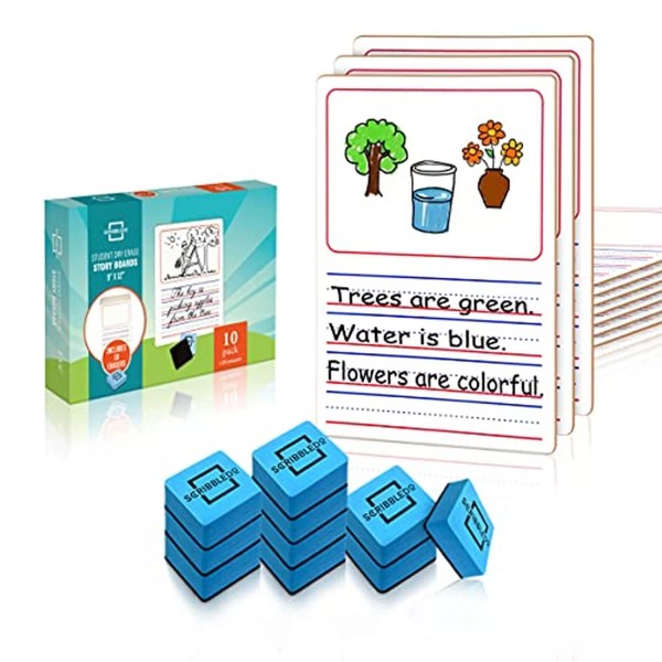 Scribbledo 10 Pack Double Sided Whiteboards 9”x12” Story Lined Dry