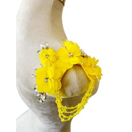 3D Three-Dimensional Flower Rhinestone Applique Sewing Shining Beads Stones Trim Crystal Fringe Patches for Dress Clothes Accessories 5.5X6.2inches (Yellow,B)