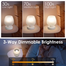 Touch Bedside Table Lamp - Modern Small Lamp for Bedroom Nightstand, 3 Way Dimmable Desk Lamps with White Opal Glass Shade, Night Light for Room Decor, Simple Design Gifts(Warm White Bulb Included)