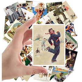 Large Stickers (24 pcs 2.5"x3.5") Norman Rockwell Vintage Illustration Boys and Day Life and Fishing