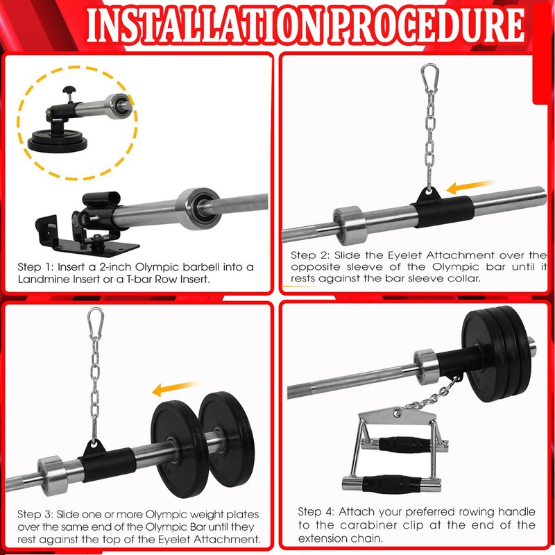 T-bar Row Platform with Chain Full 360°Swivel Eyelet Landmine Attachment