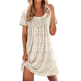Ekouaer Nightgowns for Women Pleated Sleep Shirts Short Sleeve Night Shirts Lace Trim Night Gown Ladies Sleep Dress