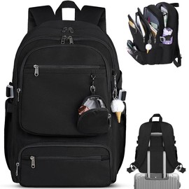NUBILY Laptop Backpack for Women Teen Girls Cute College Backpack 15.6 Inch Bookbag Casual Backpacks for Travel Work Commuter - Color: Black