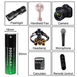 MLGBDC 8Pack 18650 Rechargeable Battery with 9900mAh 3.7v Battery Charger 18650 Battery Flat Top for Headlamps, Flashlight and Other Electronic Devices