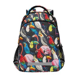 JHKKU Kids Backpack for Boys Girls Bookbags Colorful Exotic Birds School Backpack Elementary Bags Travel Daypack Lightweight Waterproof with Reflective Strip