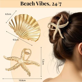 Auiremrti 2 Stück Haarklammern in Seesternform,Haarklammer in Muschelform,Große Haarklammern,Goldenes Haar-Accessoire für Damen,Haarnadel aus Metall