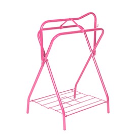 Harrison Howard Saddle Stand Freestanding Full-Size Portable Floor Horse Saddle Rack with Supportive Fabric to Prevent Possible Slippage Secure Saddle Pink