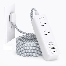 Cruise Essentials, USB C Travel Power Strip, Flat Plug Power Strip with 2 Outlets 3 USB Ports (1 USB C), 10ft Flat Extension Cord USB Charging Station, Non Surge Protector for Cruise Ship Travel Home