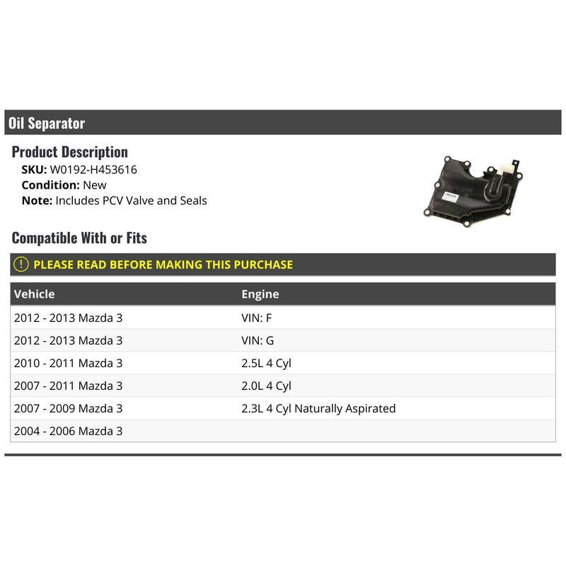 Oil Separator with PCV Valve and Seals - Compatible with