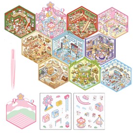 10 Sets DIY 3D Stickers Scene for Adults Teen Kids, 3D Sticker Scene, Miniature Scene Stickers，Relief Stress Pass The Time Cute Cartoon Sticker Scenes