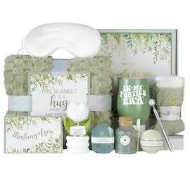 InnoBeta - Cesta de regalo de 40 cumpleaños para mujer, con manta, vaso, calcetines, productos de baño, paquete útil de cuidado personal para mujeres 