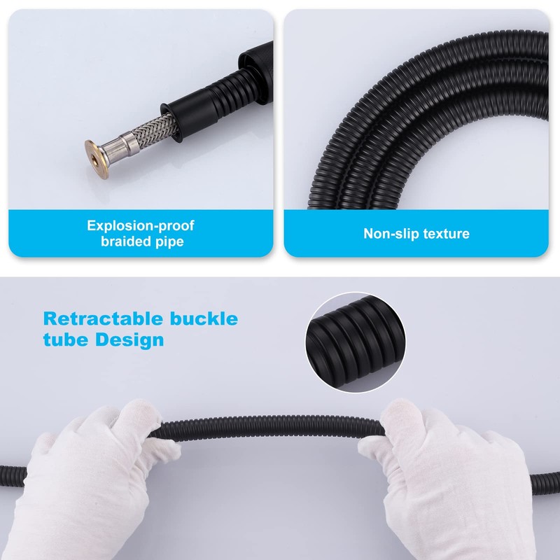 Aleasha Matte Black Finished Shower Hose, 63 Inches SUS 304