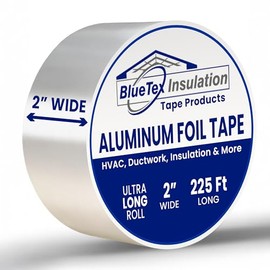 BlueTex InsulationㅤHVAC Aluminum Foil Tape 2 inch x 75 Yards (225 feet) 4 mil, Heavy-Duty Silver Duct Tape Metallic, High/Low Temperatures Aluminum Tape for Ductwork, Insulation & Vapor Barrier Seams