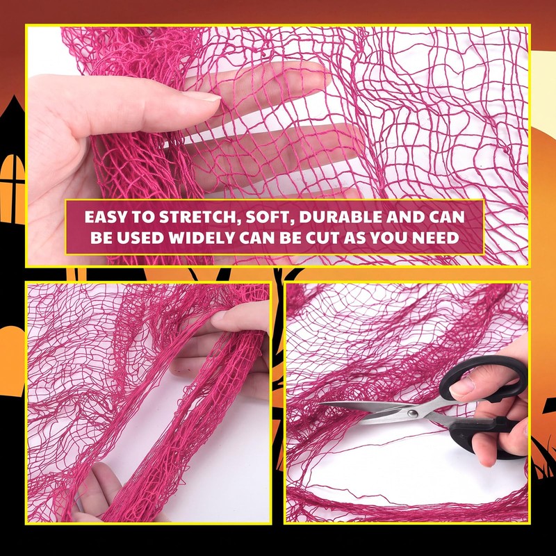 12 Set Halloween Pink Creepy Gauze Decor, Spider Web 3D