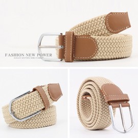 JK Home 3.3cm Wide 105cm Braided Stretch Belt, Elastic Woven Waist Belts with PU Leather Buckle, Casual Men Women Canvas Belt