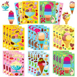 Conzon 24PCS Ice Cream Make a Face Stickers, Cute Summer Dessert Mix and Match Sticker Party Games, Make Your Own Ice Cream Stickers DIY Crafts for Summer Party Supplies School Reward Birthday Gifts