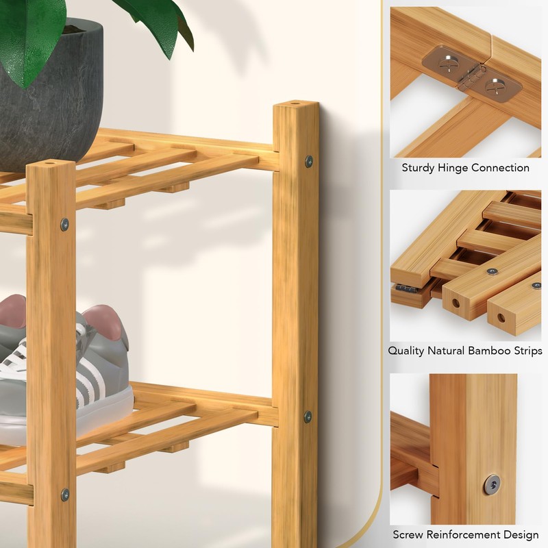 Haddockway 5 Tier Bamboo Shoe Rack Storage Organizer, Multifunctional Free