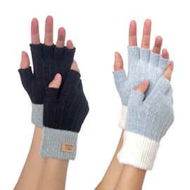 2 Pairs Fingerless Gloves for Women, Knitted Touch Screen Thermal Mittens, Winter Warm Gloves for Girls Ladies Cycling Working Driving