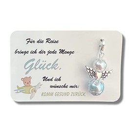 Schutzengel Schlüsselanhänger Reise Glücksbringer Mutmacher Engel Perlenengel (Hellblau)