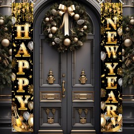 Avezano Happy New Year Banner New Years Door Decorations 2025 New Year Porch Signs Door Banner Happy New Year Decorations 2025 New Years Eve Party Supplies