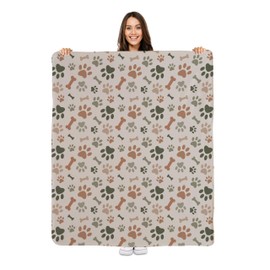 Karisma Decor Cream Paw Print Sherpa Pet Blanket - 50" x 60" - Cute for Dogs - Gifts and Puppy Essentials - Printed in America