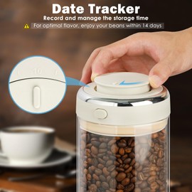 Glass Coffee Storage Canister, 57oz Coffee Bean Storage Container with One-way CO2 Valve Airtight Lid Date Tracker, Coffee Canister with Premium Glass for Coffee Bean Storage