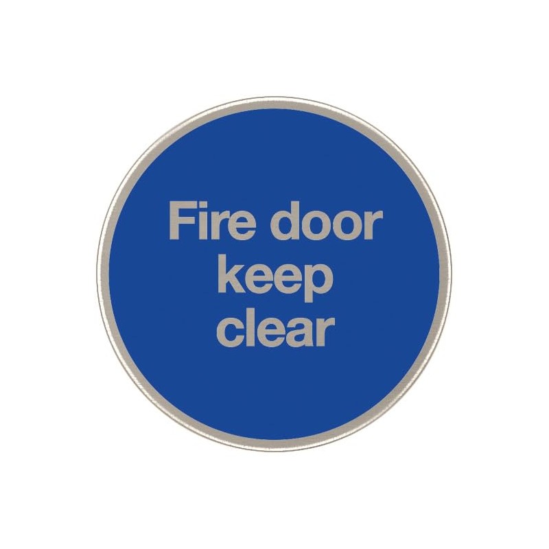 Fire Exit Signs, Disc, Door Signage, Satin Stainless Steel, Blue