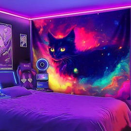 Tapiz de luz negra, tapiz de animales que brilla en la oscuridad, luz negra reactiva contra los rayos UV, pósteres verticales para colgar en la pared para recámara, sala de estar, decoración de telón