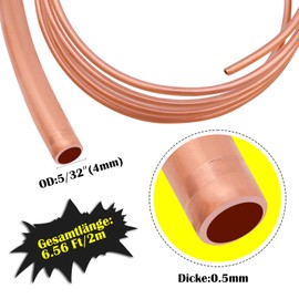 Uxney Copper Tube, 4 mm OD x 2 m x 0.5 mm Thick Cooling Copper Tubes for DIY Crafts, Jewellery, Crafts and Industry