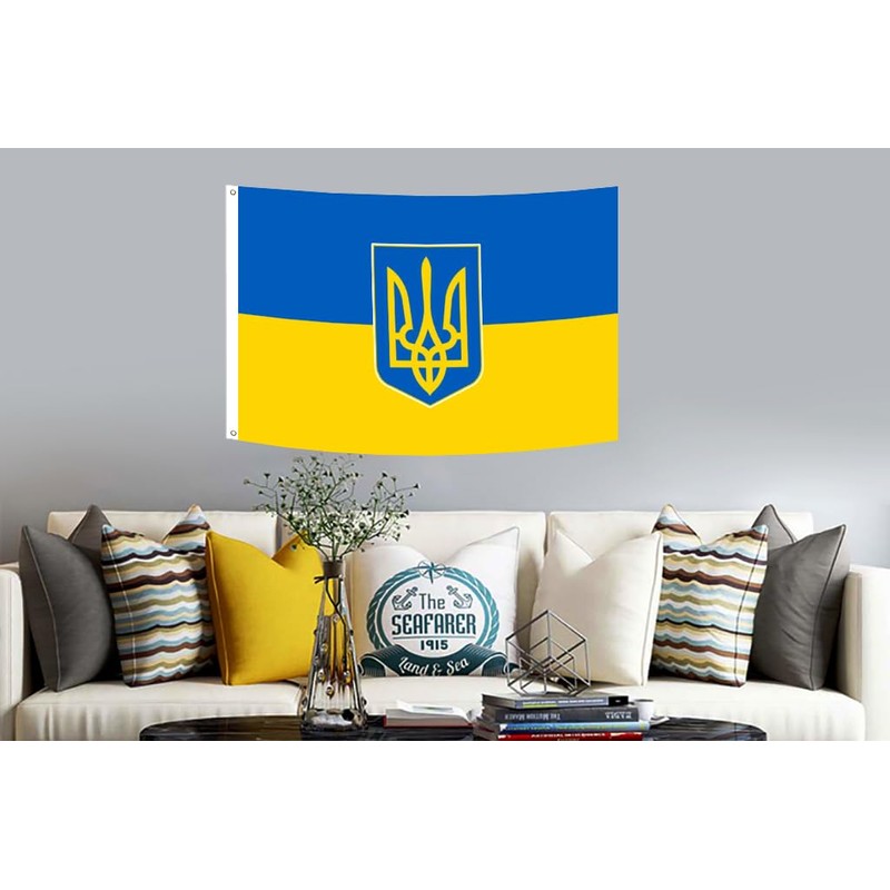 Ukraine Trident Flag 3x5FT Ukrainian National Flag Vibrant Color Fade