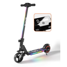 SIMATE Electric Scooter for Kids, Motorized E-Scooters with Colorful Front Light and Pedal Lights, LED Display & Foldable, Dual Braking System, Top 8.7mph & 5 Miles, Gifts for Kids, Girls, Boys, Teens