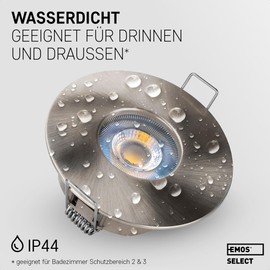 EMOS LED Recessed Spotlight 230 V 5 W, 370 lm | Recessed Spotlight Waterproof IP44 for Outdoor and Indoor Use | LED Spotlights Ceiling Light 3000 K Warm White, Set of 3 Ceiling Spotlights LED Round,