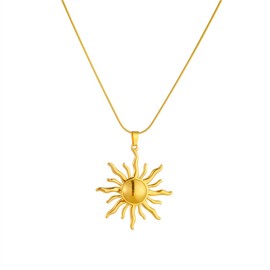 Dtja Vintage Sun Pendant Necklace for Women Gold Plated Surgical Stainless Steel Boho Celestial Thin Snake Chain Adjustable Choker Necklaces Retro Chic Beach Holiday Party Jewelry 18"