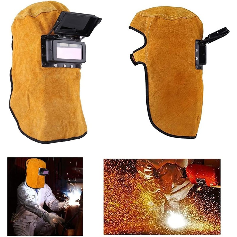 Cowhide Leather Welding Mask, Work Cap, Heat Resistant, Breathable Welding