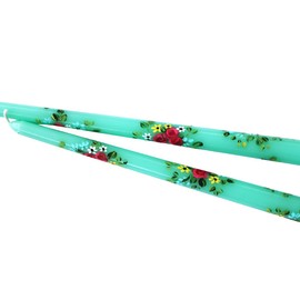 Pretty Decorative Turquoise Blue Green Taper Candles with Hand Painted Roses Flowers Elegant 12 Inch Long Candlestick Length Floral Romantic Bohemian Home Decor