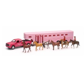 1:32 Scale Pink Pick Up Fifth Wheel Horse Trailer Set