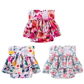 CuteBone Female Dog Diapers with Skirts 3 Pack Reusable Puppy Dresses Pants for Heat Cycle Period QBD03XS