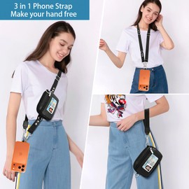 Phone Lanyard Crossbody with Wallet, Save the Hand for Girls Phone Strap Clip and Go Adjustable, 2 Cell Phone Clips & a Wristlet, Zippered Leather Bag for ID Cards, Money for Women Travel, Pink