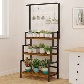GXFCHYL Metal 3-Tier Hanging Plant Stand, Planter Shelves, Hanging Plant Holder, Multiple Flower Pot Display Holder Shelf, Indoor Outdoor Heavy Duty Planter Shelving Unit with Grid Panel