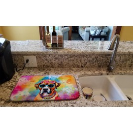 Caroline's Treasures DAC2472DDM Boxer Hippie Dawg Dish Drying Mat Absorbent Dish Drying Mat Pad for Kitchen Counter Dish Drainer Mat for Countertop, 14 x 21", Multicolor