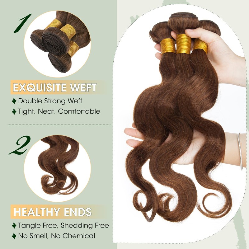 Elailite Real Hair Bundle Hair Extensions Brown Sew-in Bundle Hair